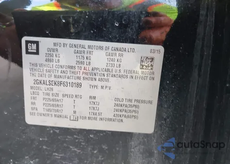 2015 GMC Terrain Slt-1 из США, поврежденный, VIN 2GKALSEK8F6310189